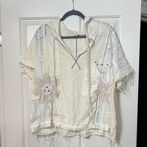 POL Cream Textured Hooded Top